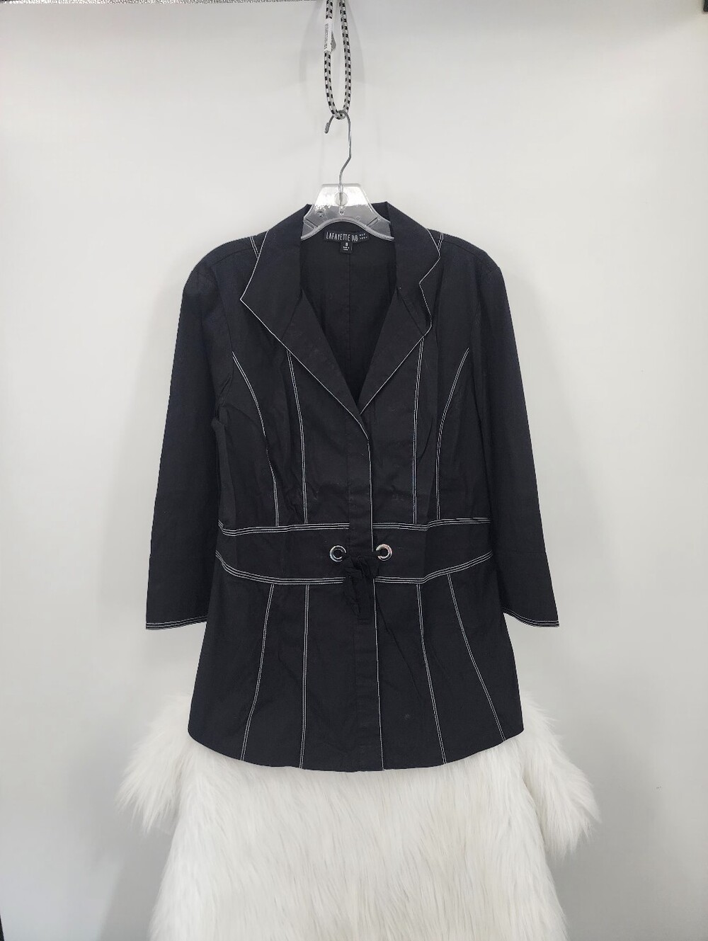 Lafayette 148 New York Black Tailored Jacket with Contrast Stitching, Size 10